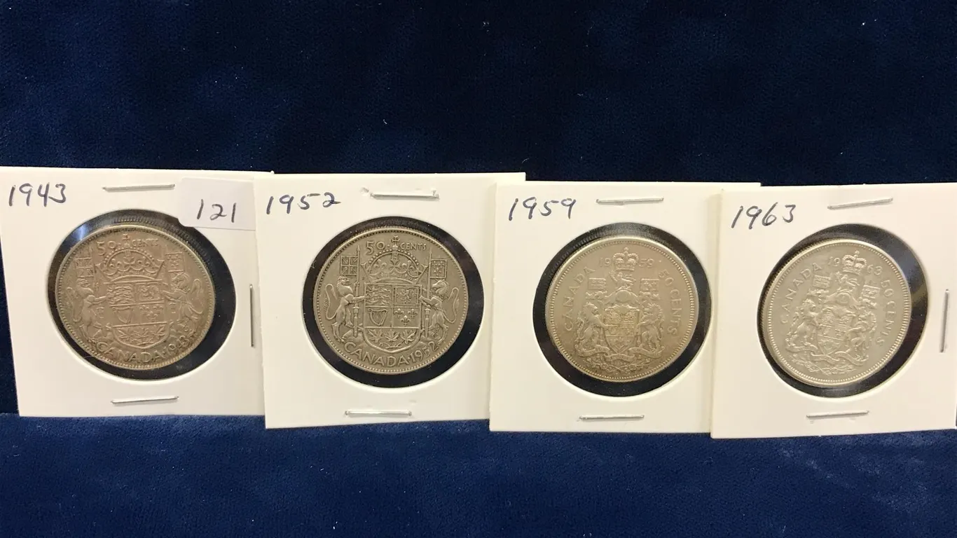 1943, 52, 59, 63 Can Silver 50 cent pieces
