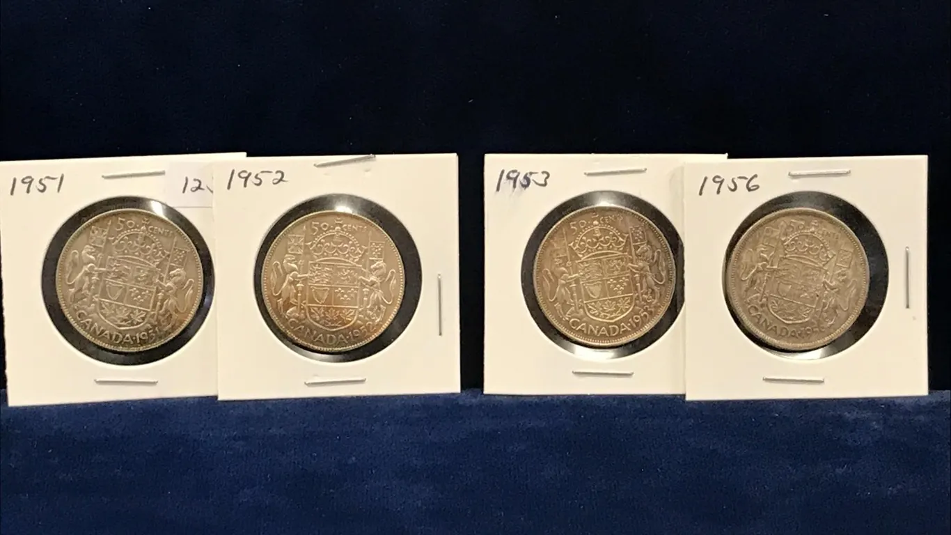 1951, 52, 53, 56 Can Silver 50 cent pieces