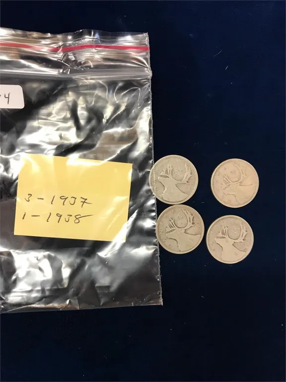 4 - 1937 & 38 Canadian Silver 25 cent pcs