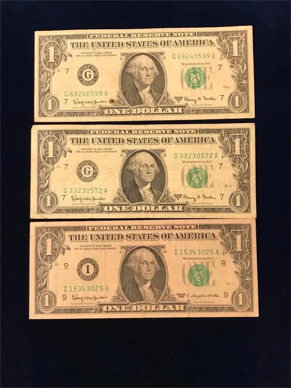 three 1963 USA $1 Bank Notes