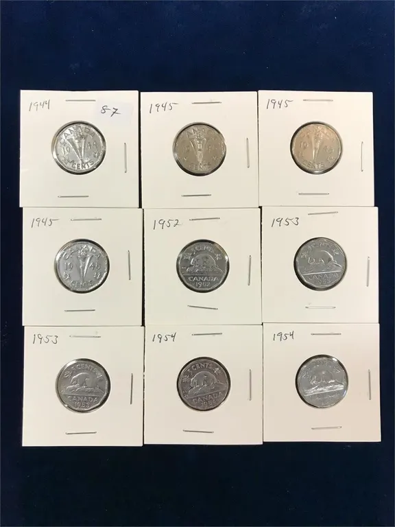 9 Canadian Nickels 1944 to 1954