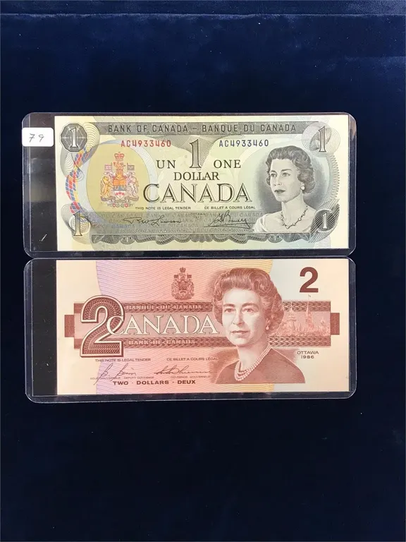 1973 $1 & 1986 $2 Can Bank Notes