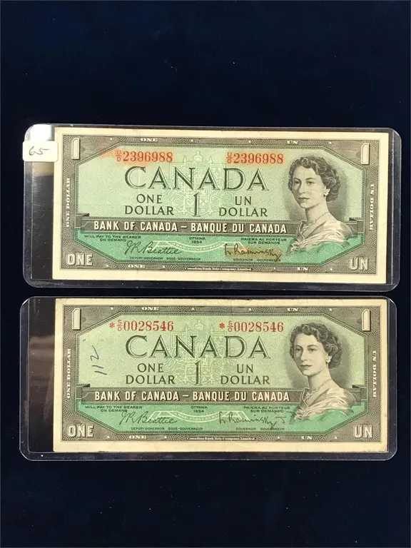 1954 Bank of Can Reg & Replacement $1 Bank Notes