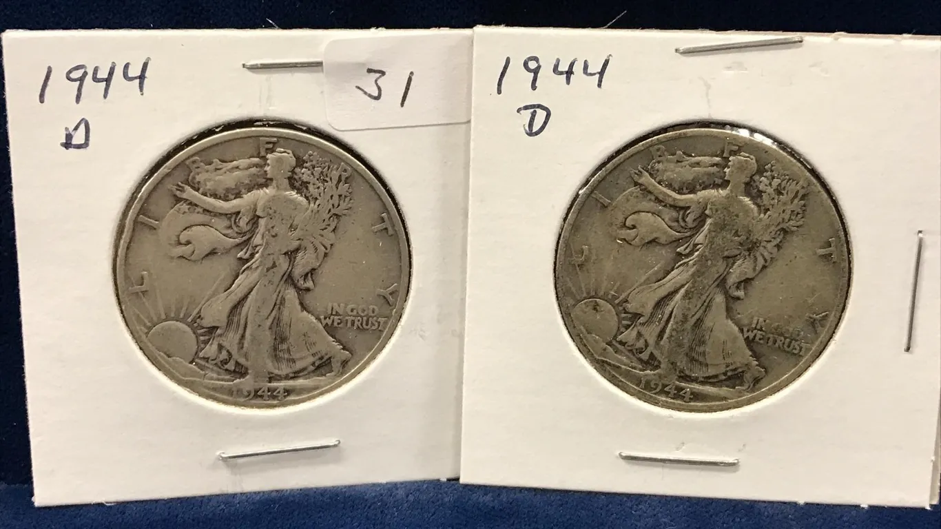 1944 D USA Liberty Walking Silver Half Dollars