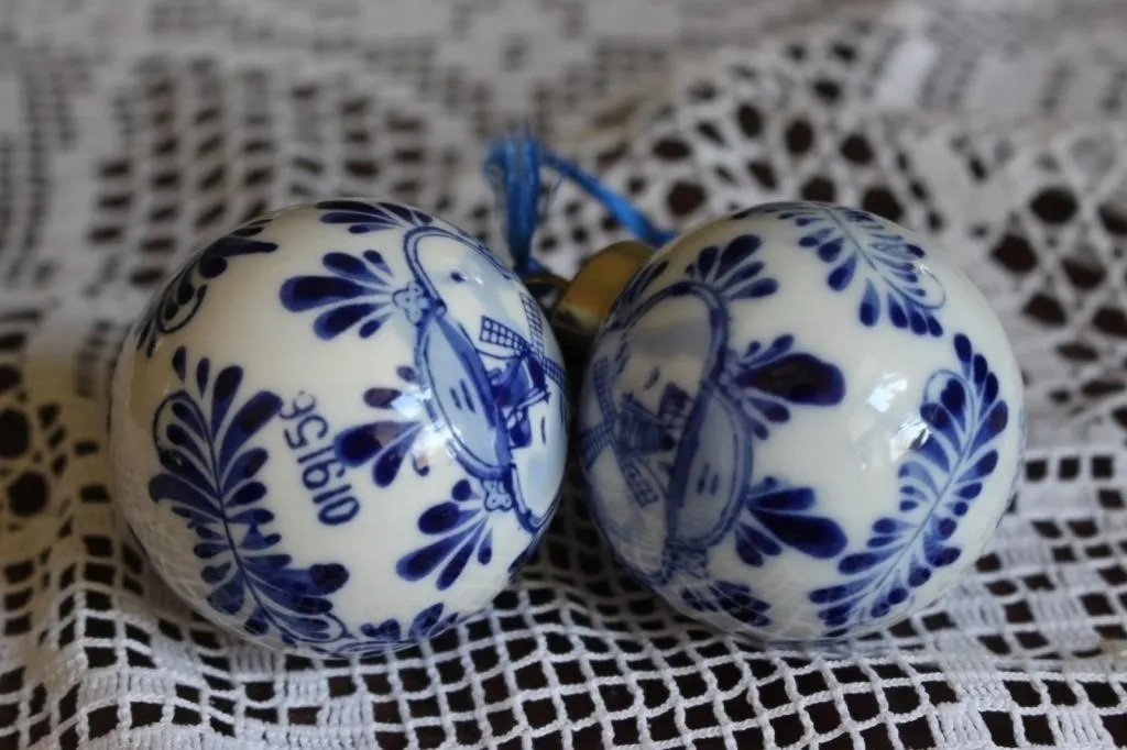 Delft Blue Porcelain Windmill Ornaments, Pair