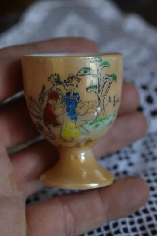 Hand-Painted Egg Cup, Children Playing Scene,