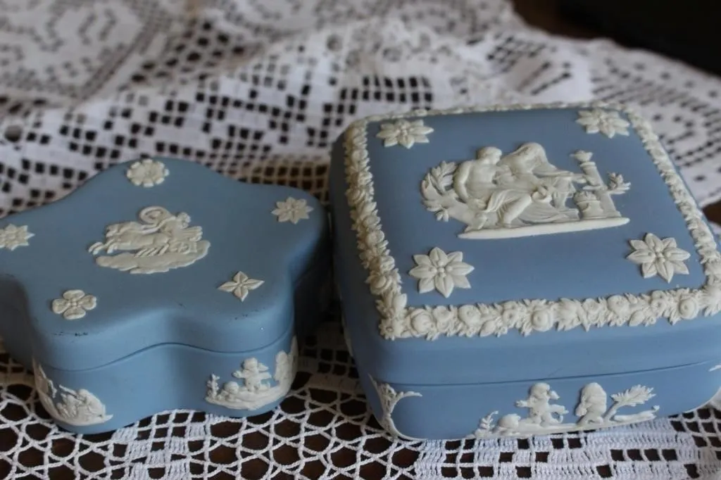 Wedgwood Blue Jasperware Trinket Boxes (2)