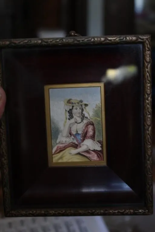 Framed Miniature Portrait Print, Lady in Hat