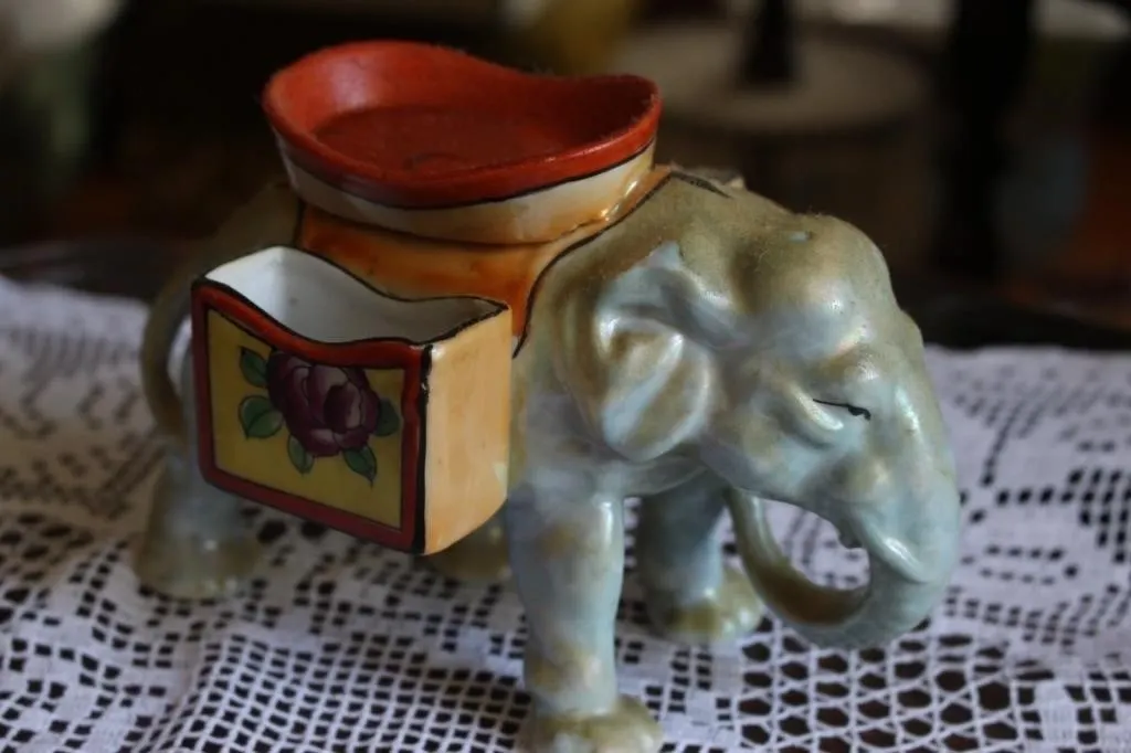 Lustreware Porcelain Elephant Figurine Planter