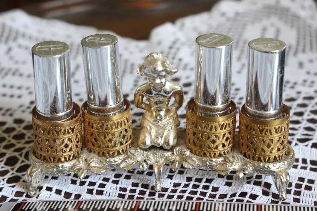 Vintage Gold-Tone Figural Vanity Lipstick Holder,