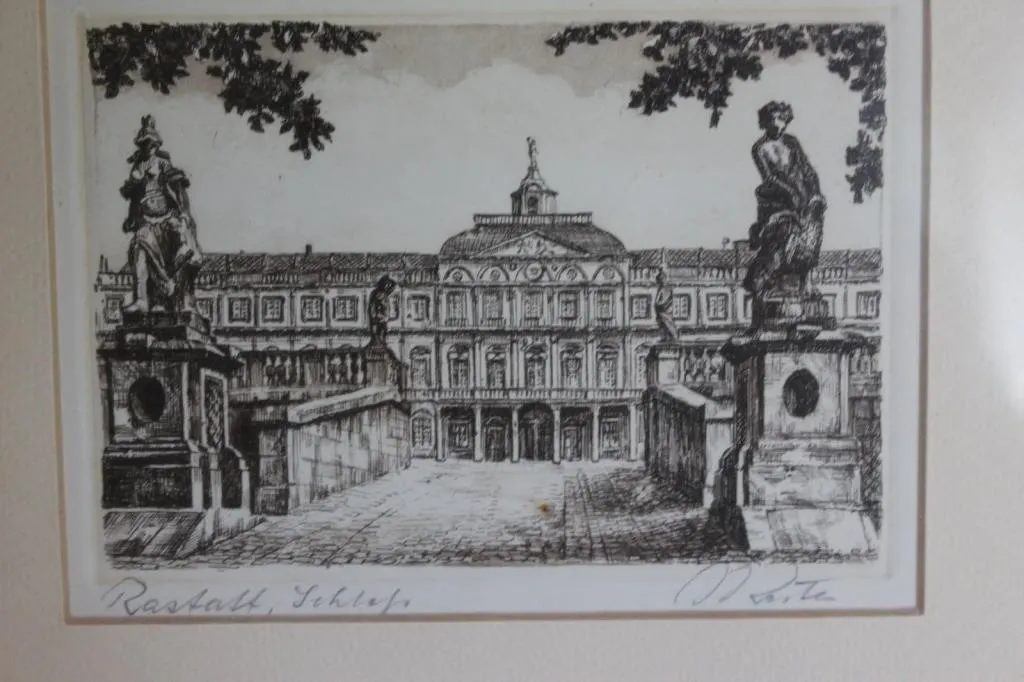 Framed etching print 'Rastatt, Schloss'