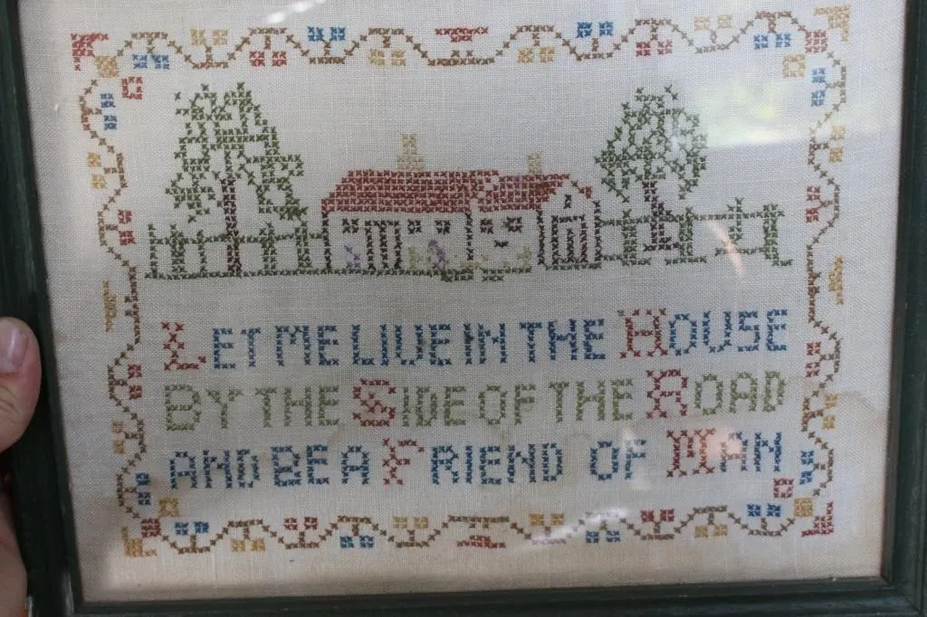 Framed Cross-Stitch Sampler, House by the Road