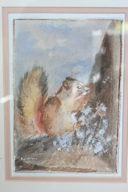 Busy Red Squirrel Watercolor by Eveleen Henwood