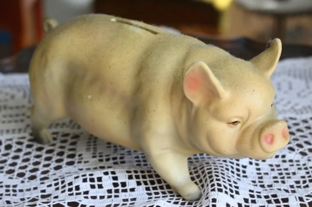 Vintage Bisque Piggy Bank Figurine