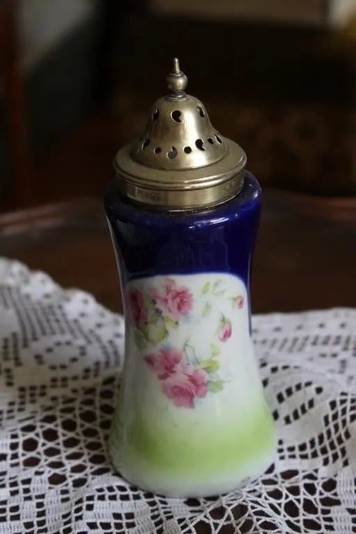 Vintage Cobalt Blue Floral Porcelain Sugar Shaker
