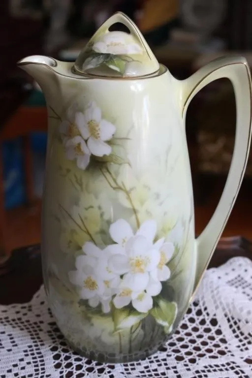 Hand-Painted Porcelain Chocolate Pot with Floral