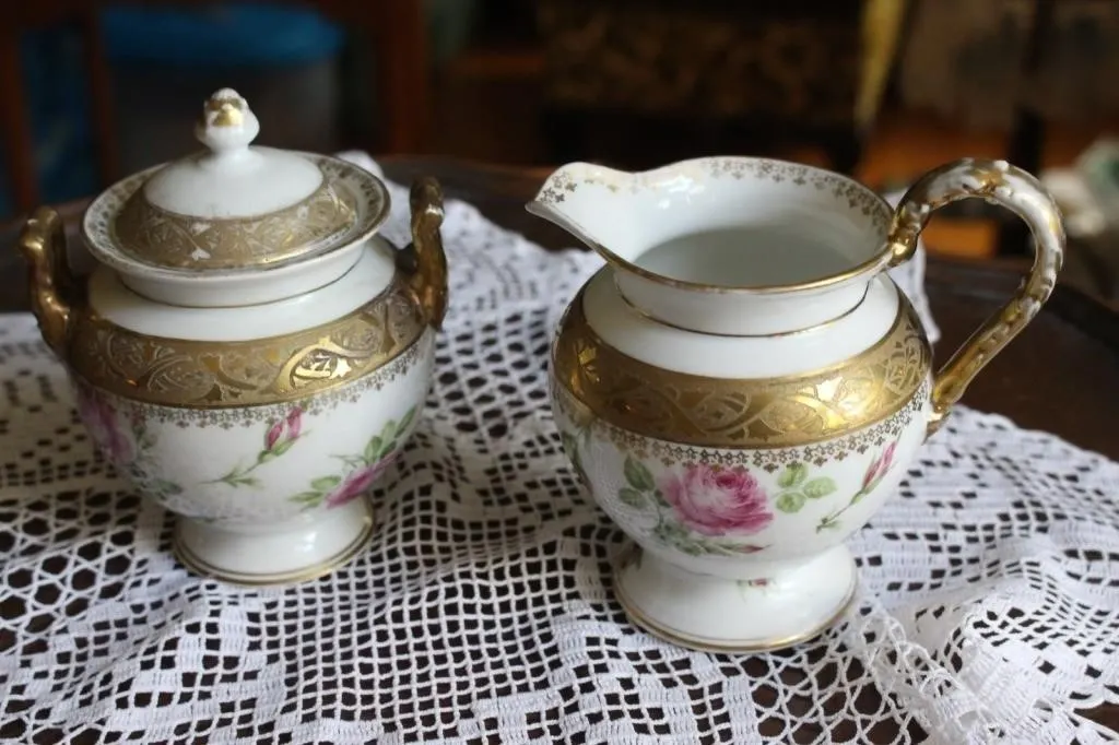 Royal Bavaria Rose-Decorated Creamer & Sugar Set