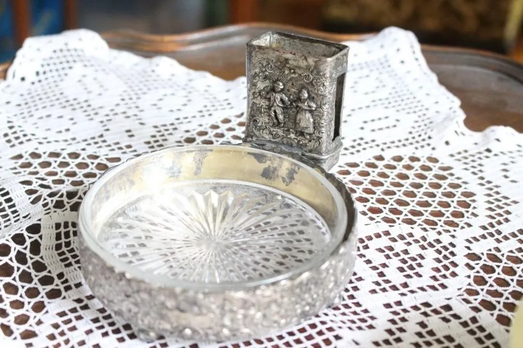 Repousse Match Holder & Glass Dish