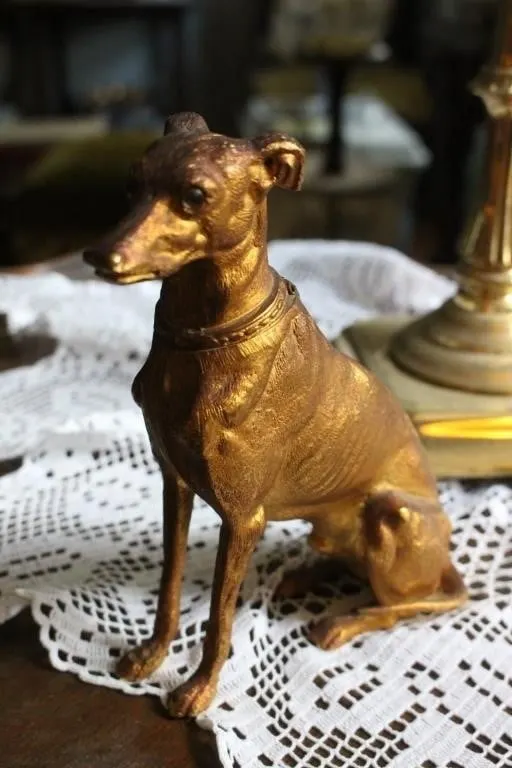 Gilt Metal Greyhound Figural Table Lighter