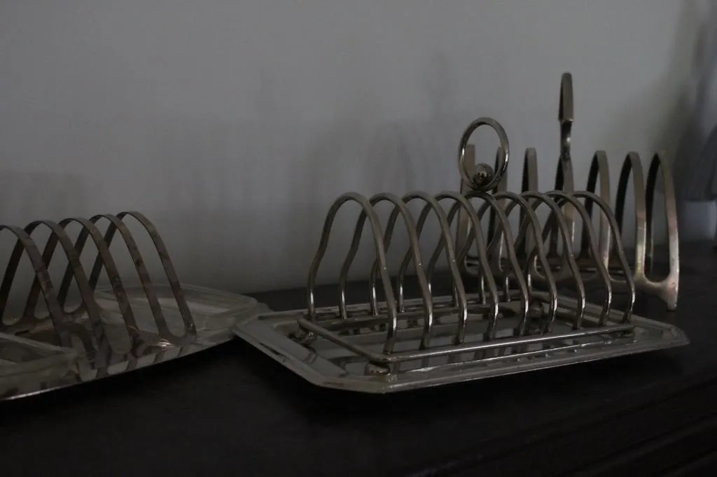Silver-plate toast racks with trays