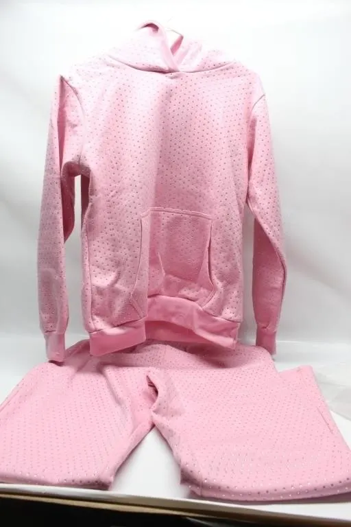Novae Pink Rhinestone Hoodie & Jogger Set, Size M