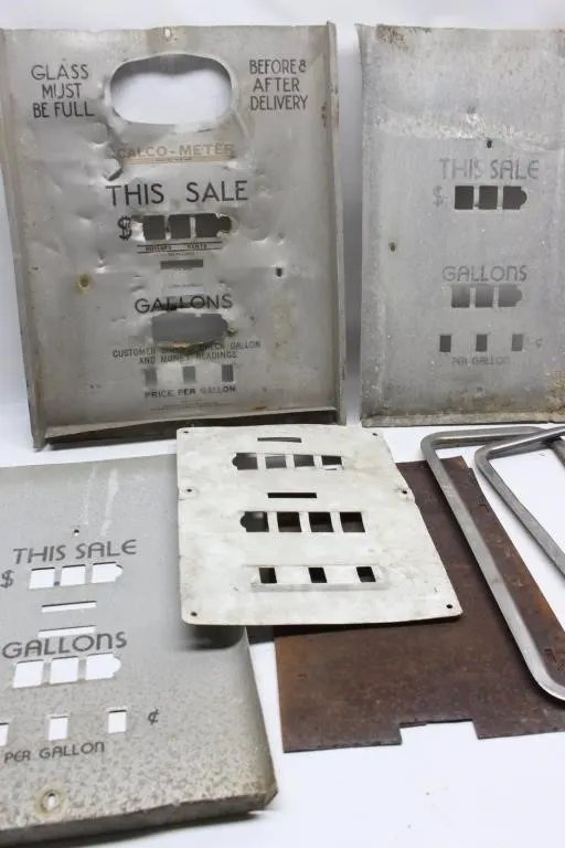 Vintage Gas Pump Face Plates, 7Up Crate & Danger
