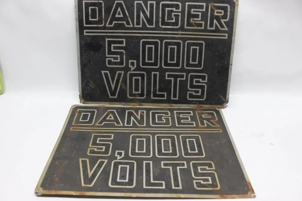 Pair of Vintage Danger 5000 Volts Metal Signs