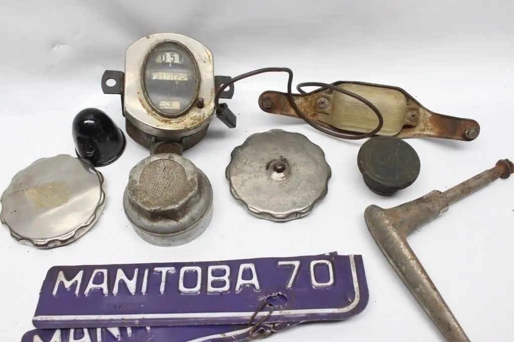 Vintage Chevrolet Odometer, Caps & Manitoba Plate