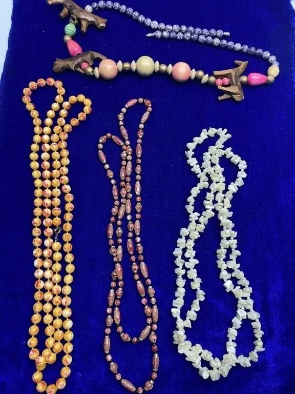 Mixed Bead Necklace Lot - Wood, Shell & Glass