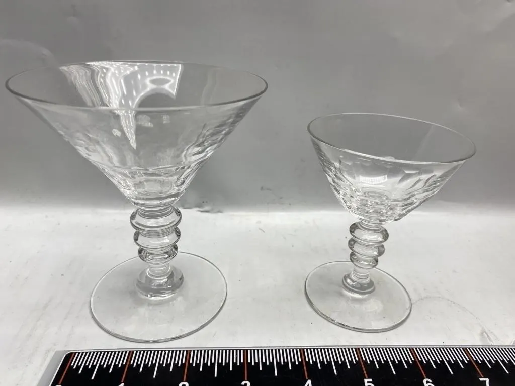 Pair Cut Crystal Martini & Coupe Glasses with Ring