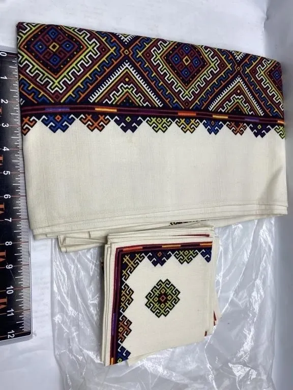 Embroidered Ukrainian-Style Table Runner & Napkins