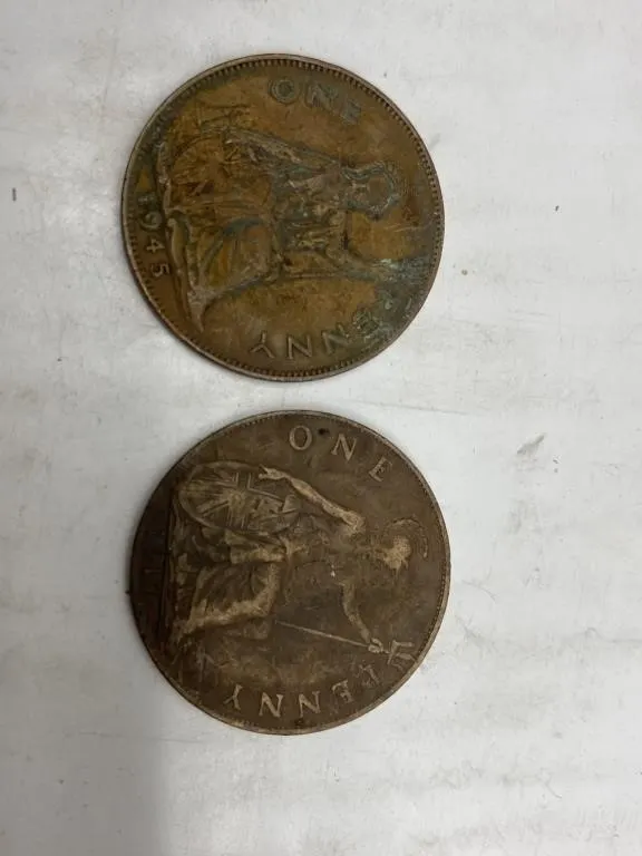 Two British One Penny Coins, George V & VI