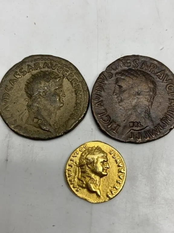 Three Ancient Roman Coins - Claudius & Domitian