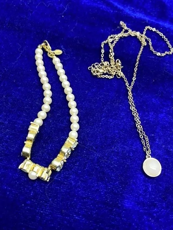 Faux Pearl Necklace, Rhinestone Bracelet & Pendant