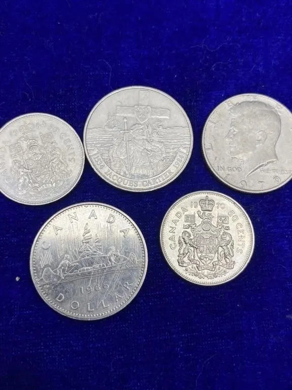 Canada & US Silver Coin Lot - 50 Cents, Dollars,