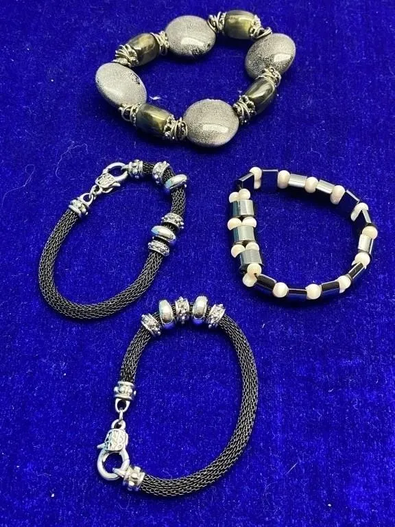 Four beaded stretch bracelets - mixed stone and