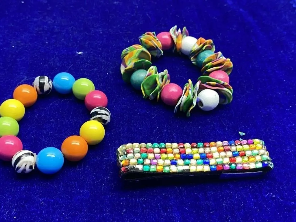 Beaded Stretch Bracelets and Rhinestone Hair Clip