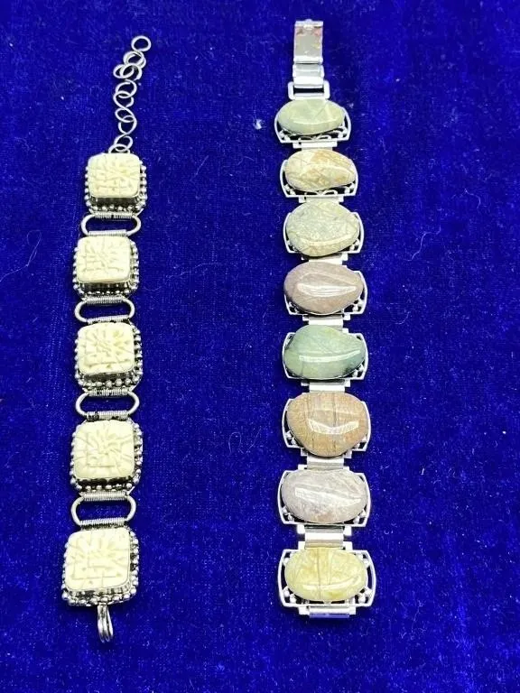 Two Carved Stone Link Bracelets
