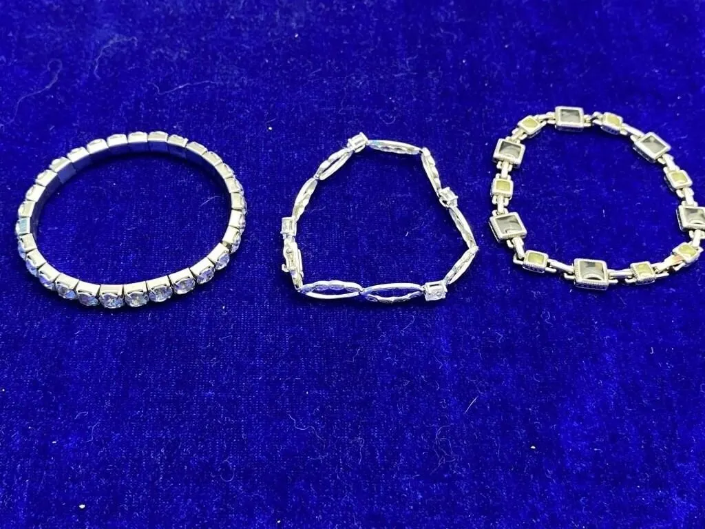 Three Silver-Tone Rhinestone Bracelets