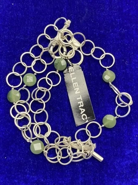 Ellen Tracy Silver-Tone Chain Bracelet with Green