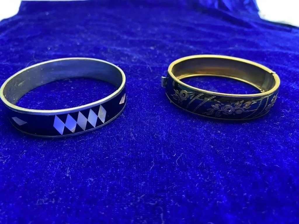 Two Blue Enamel Bangle Bracelets