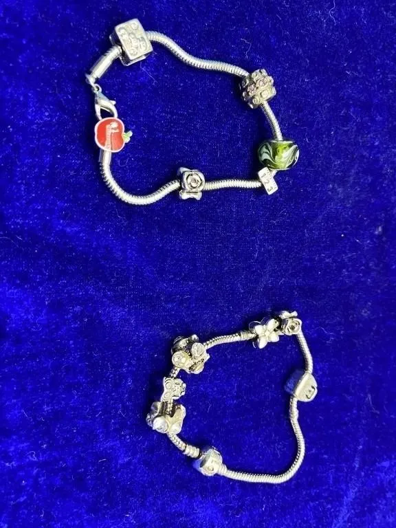 Two Pandora-Style Charm Bracelets with Assorted