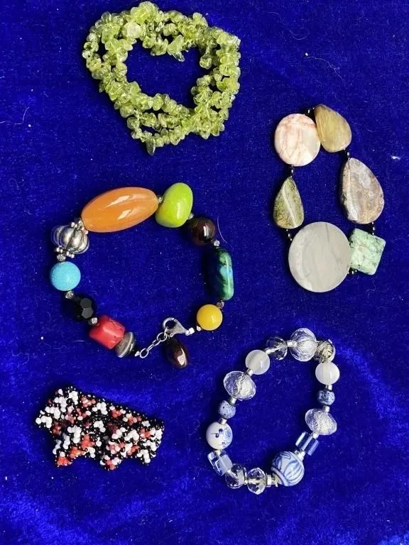 Beaded Gemstone and Glass Bracelets Assortment