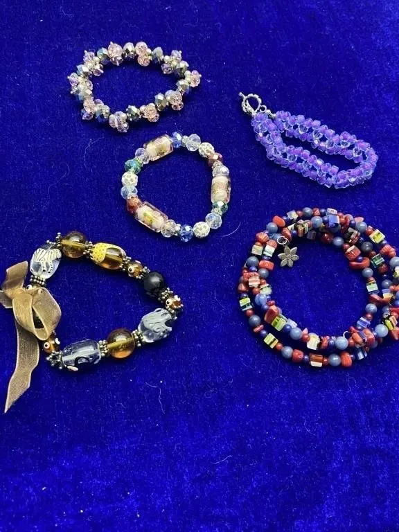 Five Beaded Stretch Bracelets, Assorted Styles