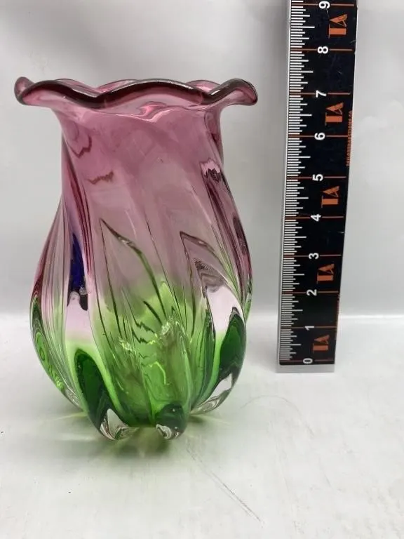 Art Glass Watermelon Vase - Pink & Green