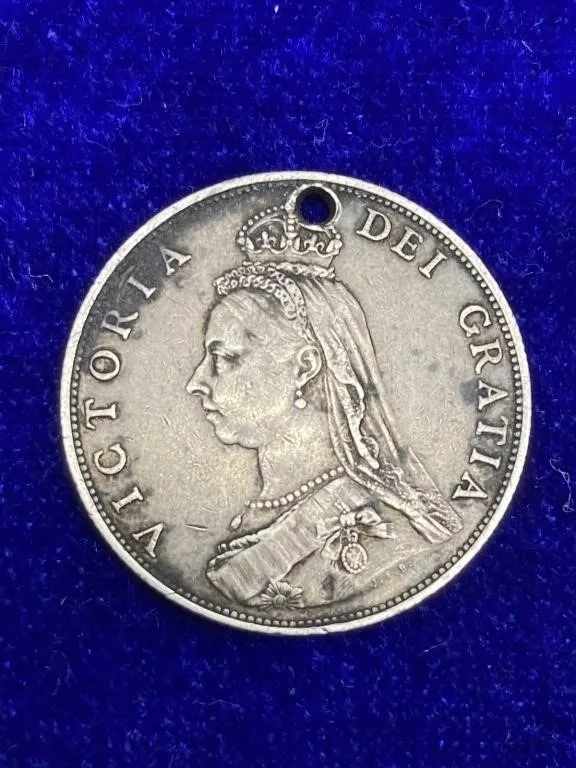 1887 Victoria Double Florin Coin, Holed
