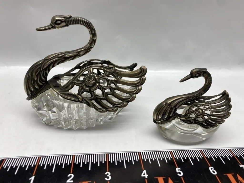 Marked 825 Glass Swan Dishes