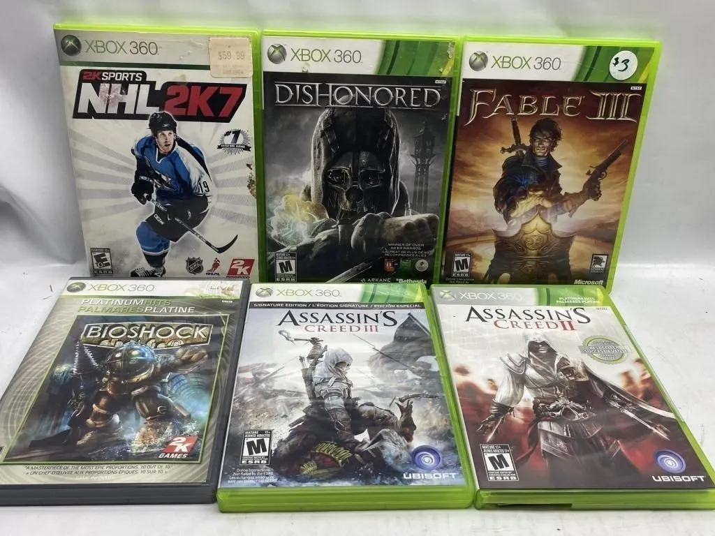 Xbox 360 Games Lot NHL 2K7, Dishonored, Fable III