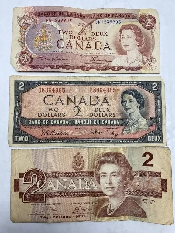 Canada $2 Bank Notes (3 Different Varieties)