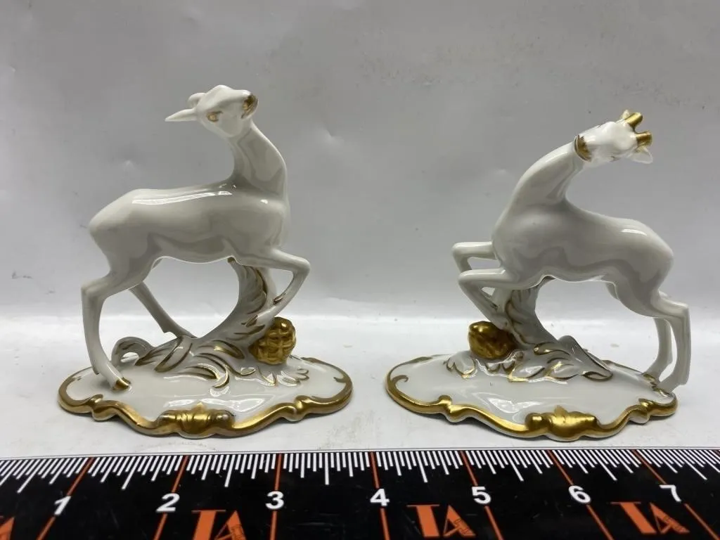 Damaged Pair Porcelain Gold-Gilt Deer Figurines